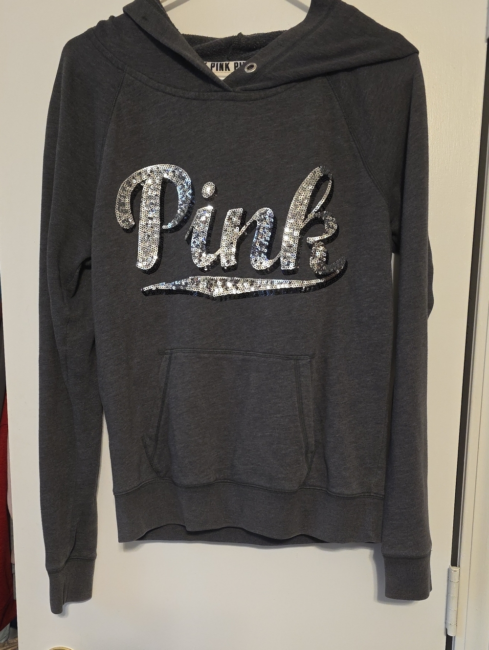 PINK Victoria's Secret Gray Hoodie with Silver Sequin Logo